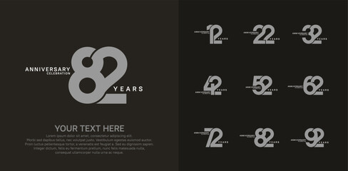 Anniversary logo set vector design, white and gray color for celebration event