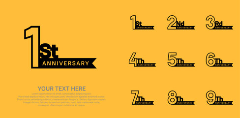 Anniversary logo set vector design, black color for celebration event