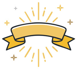 Golden Ribbon Banner with Radiant Sparkle and Stars Celebration Element
