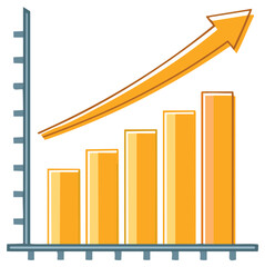 Rising Bar Graph with Upward Arrow Chart Indicating Growth and Success