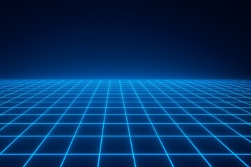 Blue Neon Futuristic Grid Perspective Background