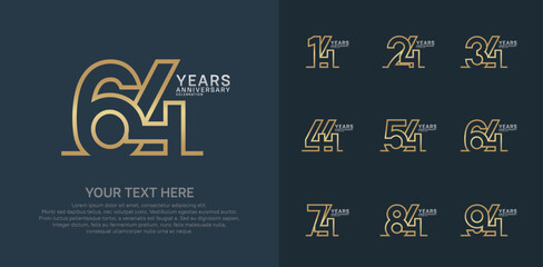 Anniversary logo set vector design, gold and silver color for celebration event