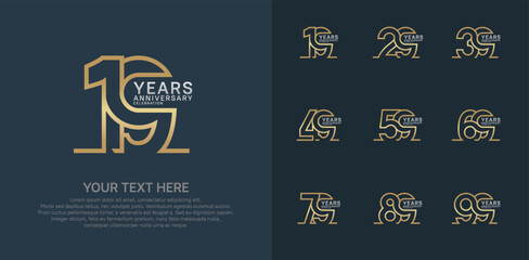 Anniversary logo set vector design, gold and silver color for celebration event