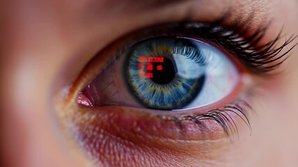 Close-up of an eye with projected digital data - Powered by Adobe