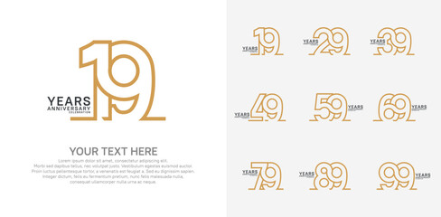 Anniversary logo set vector design, brown color for celebration event