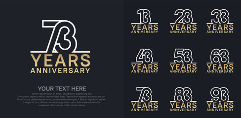 Anniversary logo set vector design, gold and silver color for celebration event