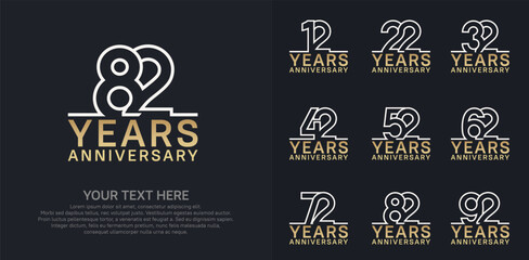 Anniversary logo set vector design, gold and silver color for celebration event