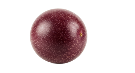 A Ripe Dark Purple Passion Fruit Glowing with Subtle Light on a Soft Pink Background