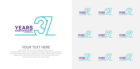 Anniversary logo set vector design, purple and blue color for celebration event