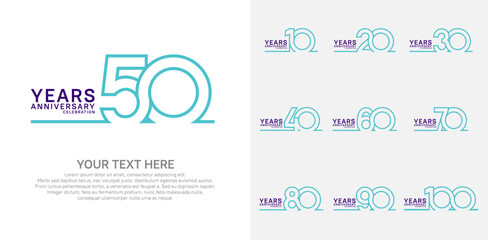 Anniversary logo set vector design, purple and blue color for celebration event