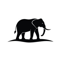 Obraz premium Black silhouette of an elephant walking on a wavy ground line