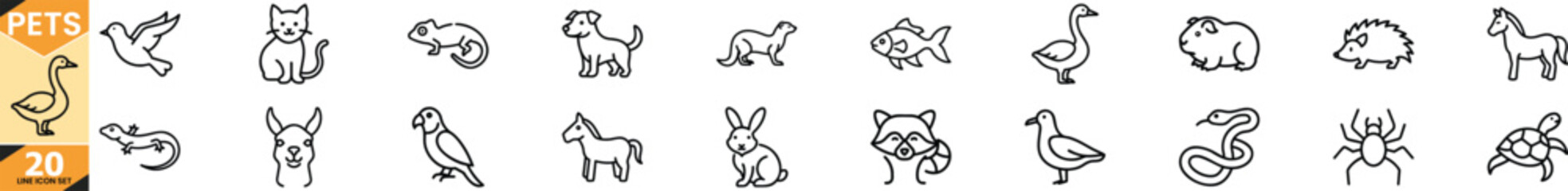 Fototapeta na wymiar Clean line icons representing various pets and animal accessories vector