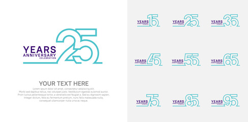 Anniversary logo set vector design, purple and blue color for celebration event