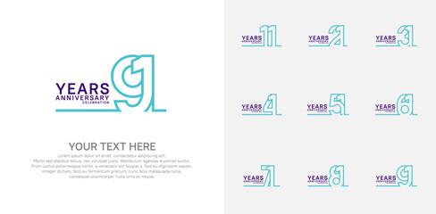 Anniversary logo set vector design, purple and blue color for celebration event