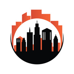 Obraz premium Circular city skyline silhouette with orange glow city, skyline, silhouette, urban