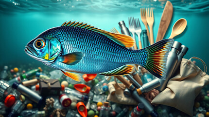 Fish swim through plastic and materials