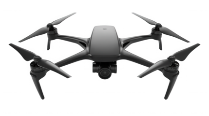 Black drone isolated on transparent background, a modern unmanned aerial vehicle