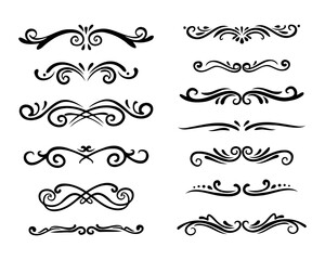 Fototapeta premium Elegant Decorative Vintage Swirl Ornaments and Flourish Divider Vector Set