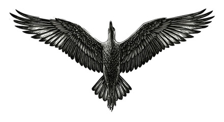 Fototapeta premium Black Bird in Flight Isolated Transparent Background Realistic Photo