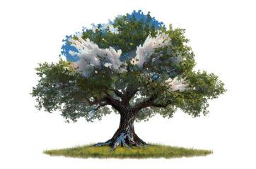 Whimsical tree with colorful foliage on a small island