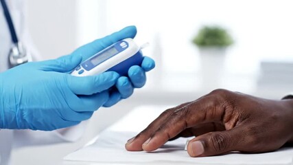 Doctor Checking Senior Patients Blood Sugar Level with Glucometer.