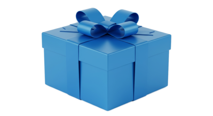 Blue Gift Box With Ribbon Bow Isolated 3D Realistic Rendering