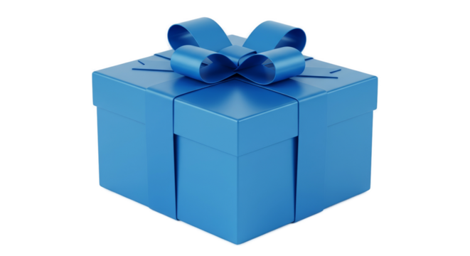 Blue Gift Box With Ribbon Bow Isolated 3D Realistic Rendering