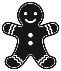 Gingerbread Man Cookie Shape Black and White Simple Icon Flat Vector Illustration