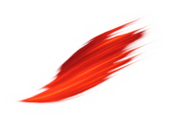 Red fiery light streak creating dynamic motion with abstract speed effect on transparent background