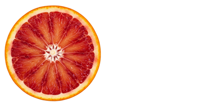 Bright Citrus Slice With Vivid Red Interior On Orange Gradient Background