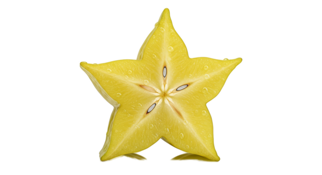 Bright Star Fruit Slice Isolated Yellow Background Detailed - Powered by Adobe