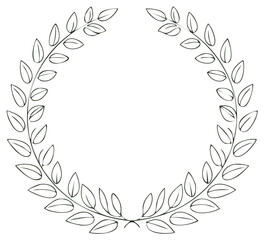Elegant laurel wreath line art illustration. A classic circular leaf frame symbolizing victory, honor, and awards.