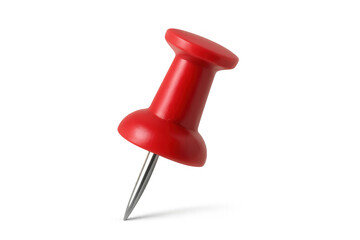 Red pushpin pointing down, pressing, marking important information, notice, location, or reminder on a transparent background
