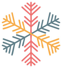 Geometric snowflake illustration in pink, teal, and orange colors