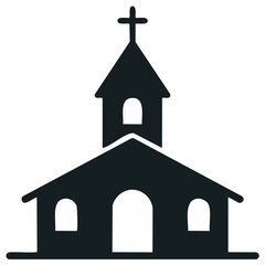 Traditional Church Building Icon Silhouette with Steeple and Cross Symbol of Faith