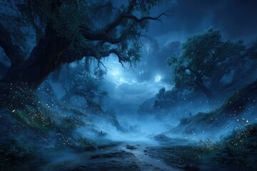 Obraz premium Magical Moonlight Forest Pathway