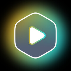 Vibrant Media Player Button with Dynamic Gradient Glow and Geometric Hexagon Design