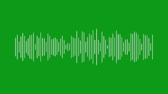 Sound wave animated on green screen background. Audio spectrum animation- Music sound wave or audio waveform on green screen. Frequency audio waveform spectrum- Audio wave oscillation graph motion.
