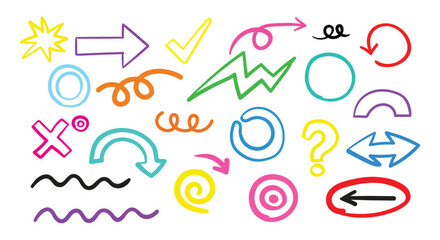 Hand drawn colorful arrows and shapes for design