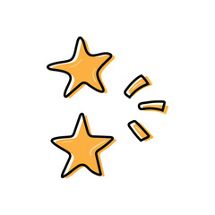 Two yellow stars with light rays for decoration