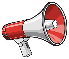 Classic red and white megaphone illustration for communication, protest, and public speaking