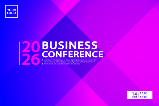 A modern template for a business conference announcement. This professional geometric background uses a blue and magenta gradient. It is a perfect poster or web banner for a corporate event.