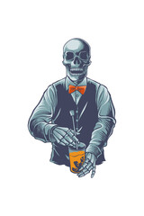 Illustration of a skull Mixologist mixing a drink
