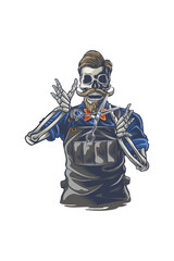 illustration of a skull barber