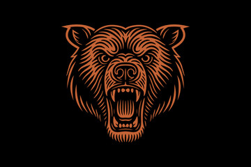 illustration of a roaring brown bear head