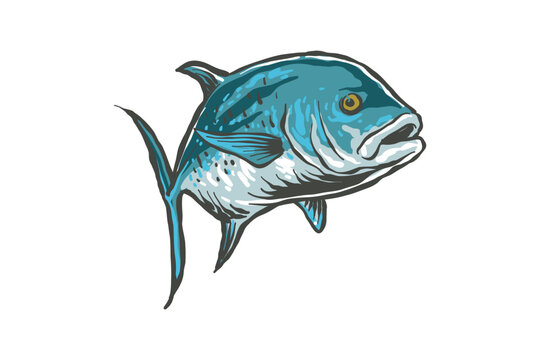 illustration of giant trevally fish in retro style