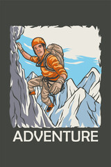 rock climbing t-shirt illustration design in the mountains