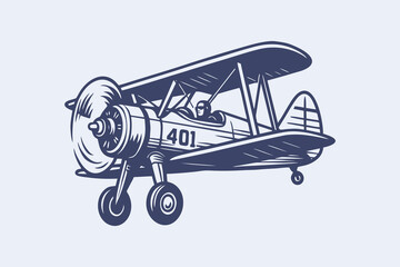 retro style airplane lineart illustration