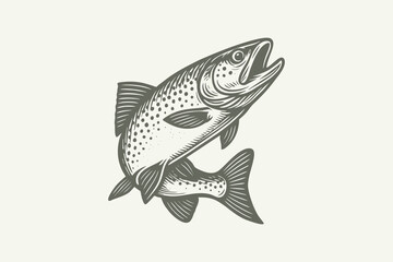 lineart illustration of a trout, with carving technique