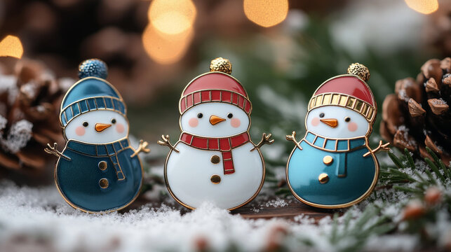 Cute Snowmans and christmas tree. Christmas and New Year Decorations
